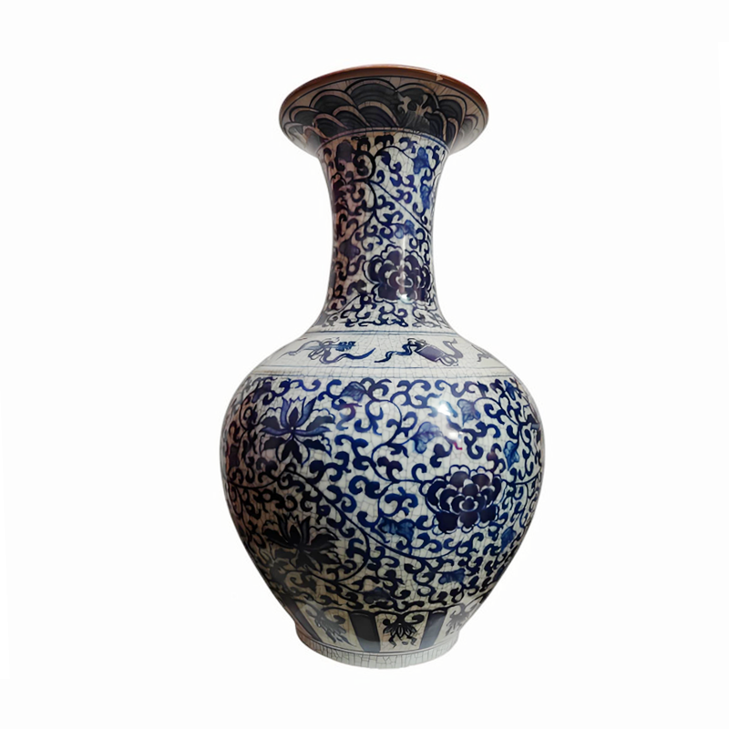 中国美術 青花 纏枝蓮花紋 双耳瓶 高29.5cm(LC136) 青花缠枝莲纹双耳尊- HOWE